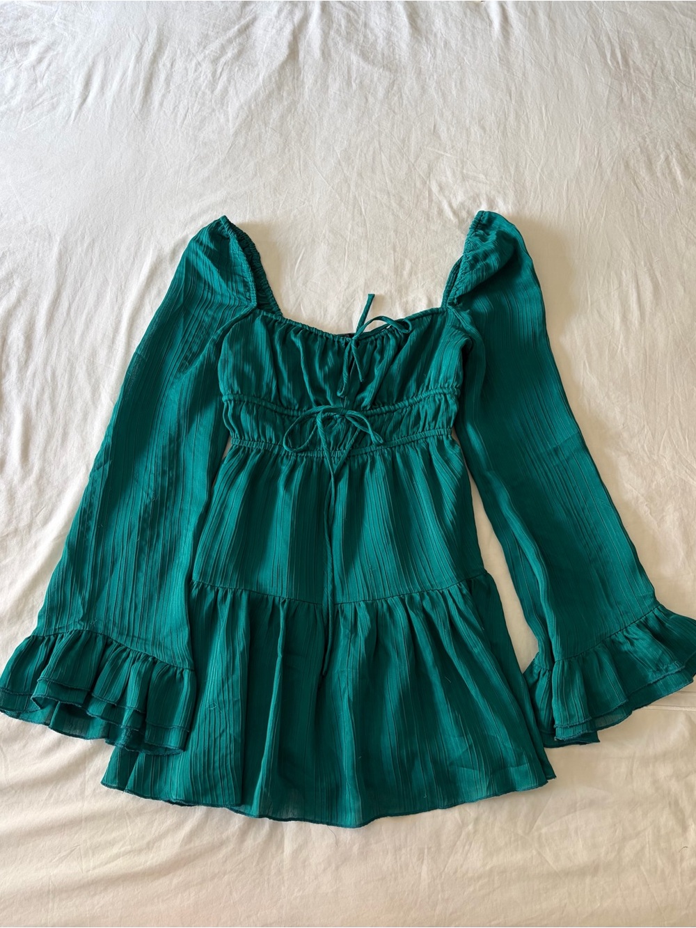 House of Harlow 1960 Teal Dress with Ruffle Bell Sleeves Size XS